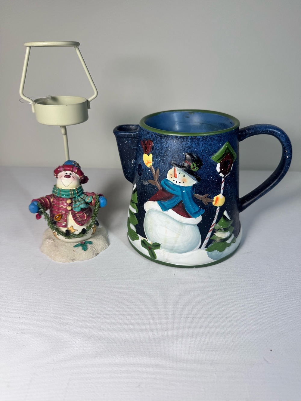 Yankee Candle Blue Snowman teapot wax warmer& tea light candle holder